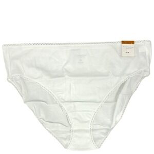 Charter Club Womens 3X Core Panty Brief Lace Trim White‎ Cotton Blend New